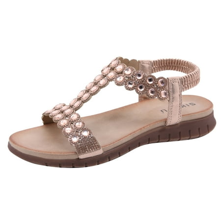 

Womens Sandals Clearance Summer Sandals For Flat Slip On Sandals Crystal Roman Shoes Open Toe Casual Sandals
