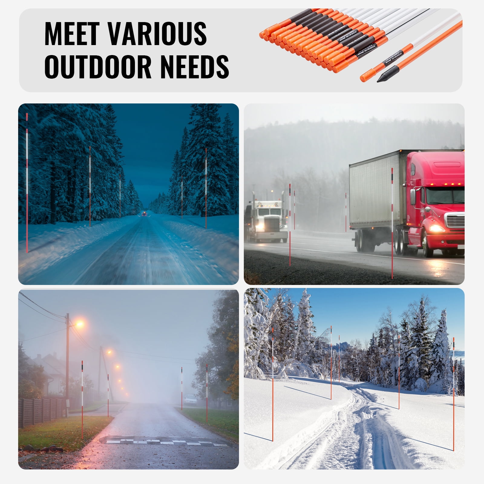VEVOR 30 Pack 48" Driveway Markers Orange Snow Plow Stakes 0.4" Fiberglass Rod