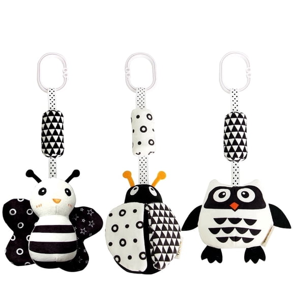 Blublu Park Baby Hanging Toys, 3-Pack High Contrast Stroller and Car Seat Rattles with Teethers for Infants 0-12 Months, Insect Friends