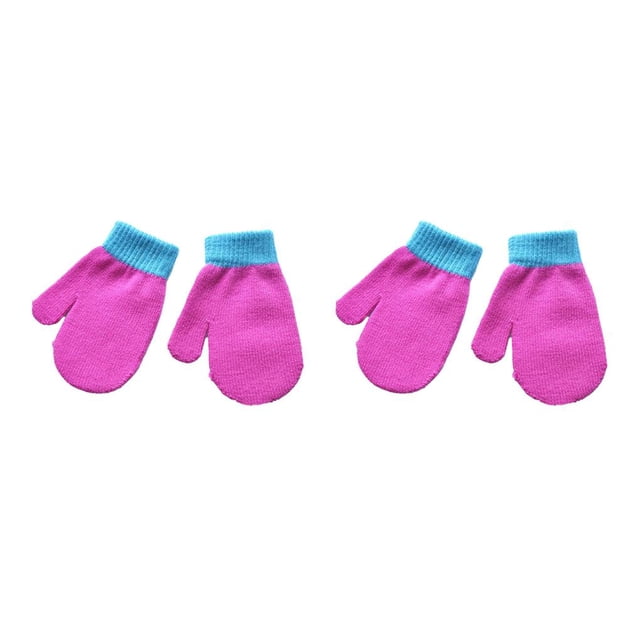 Qarigey 1 par de manoplas para niños, accesorio de ropa, manoplas tejidas de Color sólido para niñas y niños, para invierno, azul lago/rojo Azul lago/Rojo rosa 2Conjunto