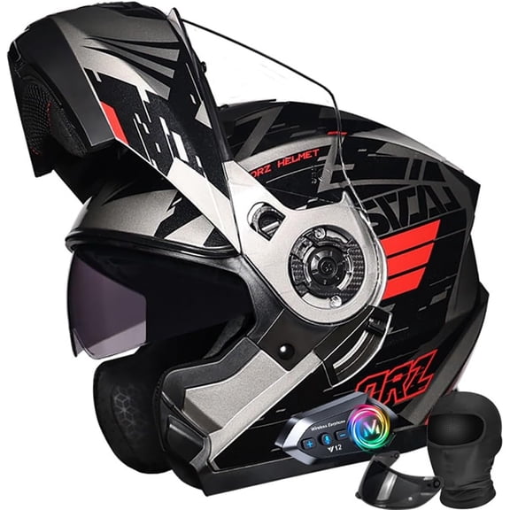 DOT Approved Full Face Flip-Up Modular Motorcycle Helmet with Bluetooth Intercom, Dual Anti-Fog Visors, Enhanced Ventilation, Removable Liner for Adults