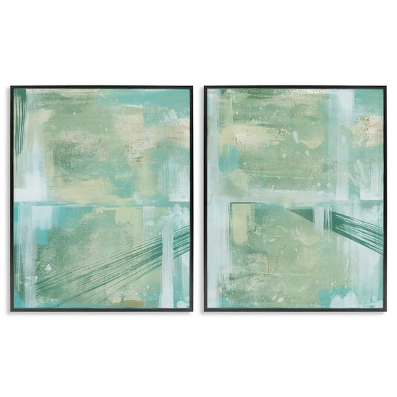 Stupell Industries Teal Abstract Bridge Cityscape Abstract Painting Black Framed Art Print Wall Art, 11 x 14, Set of 2