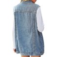 thumbnail image 4 of Women's Denim Jacket Sleeveless Button Down Jean Vest Mid Long Waistcoat, 4 of 5