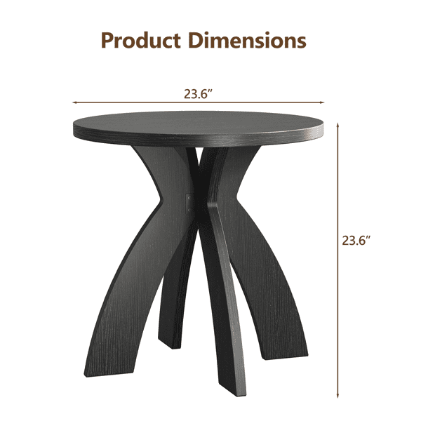 Round Side Table, 23.6 Inch Circular End Table with Curved Cross Legs, Melamine Laminated MDF Accent Table for Living Room, Bedroom, Balcony, Black