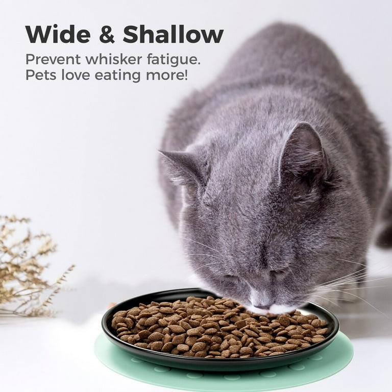 Ceramic Cat Bowls 3 Packs Whisker Stress Free Cat Feeding Plates with 3 Non Slip Mats Wide Shallow Cat Food Dish to Relieve Whisker Fatigue for Cats Kittens Puppies Dishwasher Safe