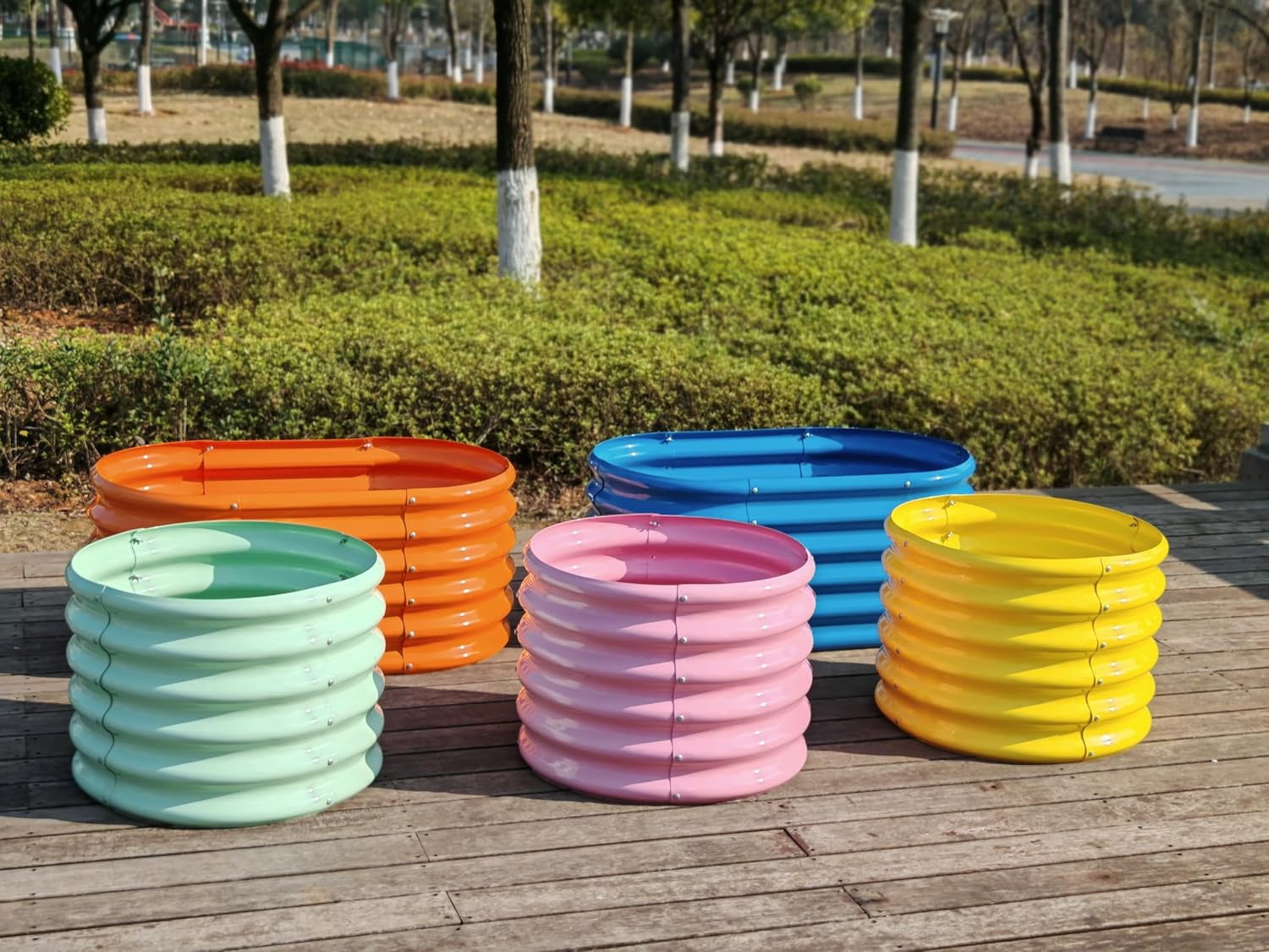 Kids Raised Garden Beds Outdoor (3-Pack)-40x24x18in Oval Round Galvanized Metal Planter Box for Planting Vegetables, Flowers, Fruits, Eco-Safe & Easy Setup, Peach Orange
