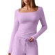 thumbnail image 1 of Neewe Womens Classic Plain Square Neck Long Sleeve T Shirt Pullover Soft Slim Fit Tops for Fall Outfits, 1 of 7