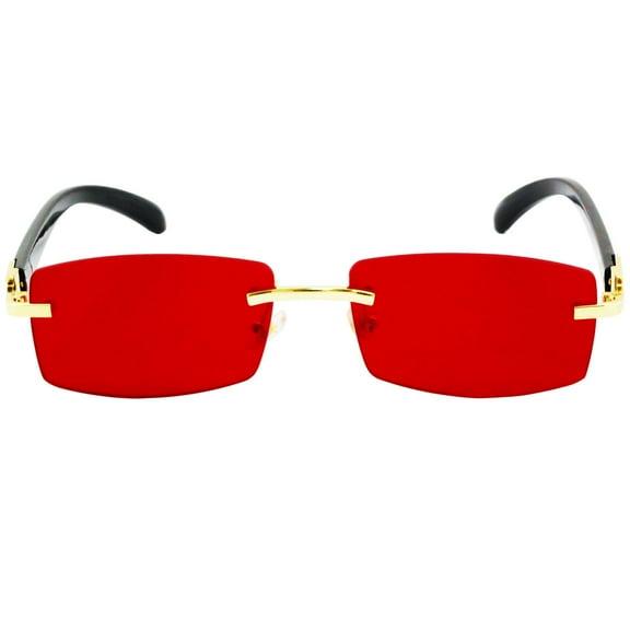 Slim Dean Rimless Sunglasses Rectangular Metal & Wood Art Glasses