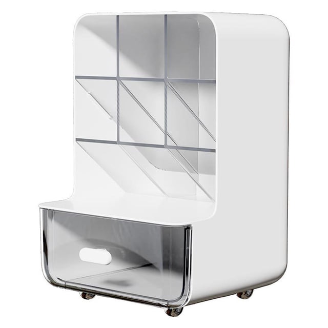 Racks for Storage, Slanted Desktop Storage Pen Case Stationery Rack, White Plastic, 21.5x14.5x13.5cm, 7 Lattice Partition for Dormitory Office Cosmetics Pen Case Organizer
