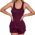 thumbnail image 1 of Conjunto de pijama sin mangas con forma de I, espalda, cuello en U, bolsillo delantero, cintura elástica, kit de ropa de dormir sin mangas, rojo oscuro M, 1 of 7