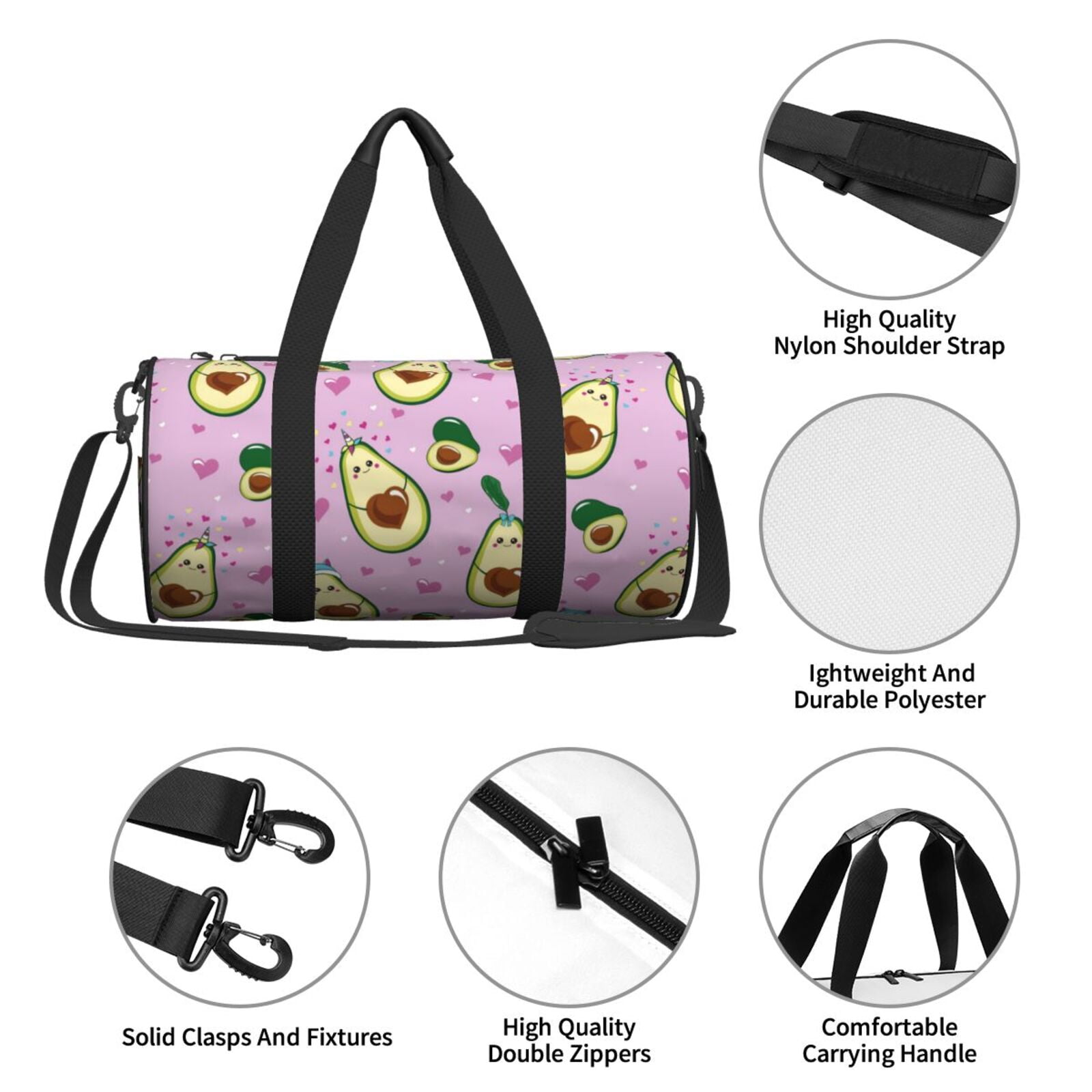 Vsdgher Different Avocados 45L Foldable Duffel Bag, Sports Gym Bag,Overnight Bag, Portable Weekender Bag for Airplanes