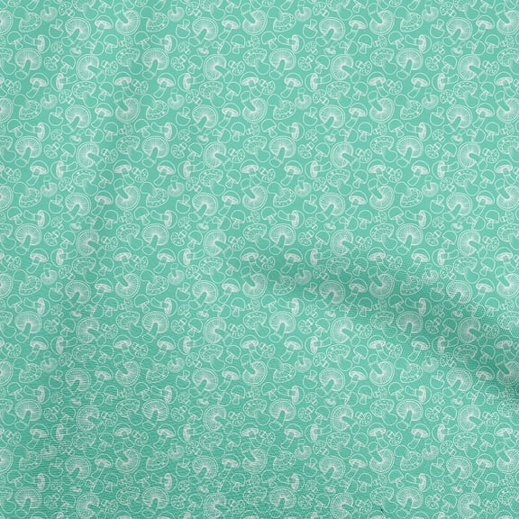 oneOone Polyester Spandex Sea Green Fabric Mushroom Diy Clothing Quilting Fabric Print Fabric By Yard 56 Inch Wide