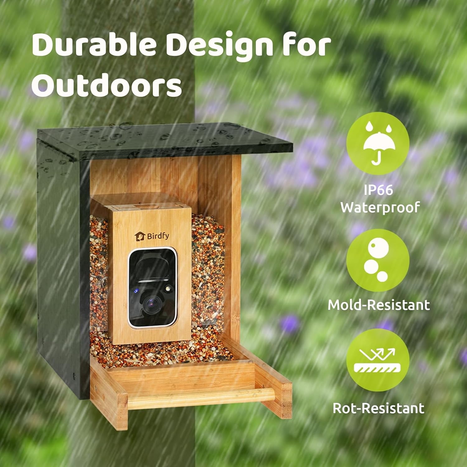 Birdfy Smart Bird Feeder with Camera, High-End Bamboo, Mini in Size, Solar Powered, Auto Capture Birds & Notify in Time, Powerful AI Recognition, Ideal Gift Present