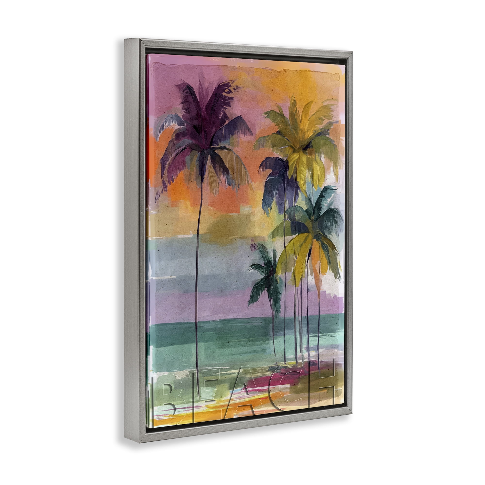 Stupell Industries Crayon Beach at Sunset Gray Framed Floater Canvas Wall Art, design by Annabelle Hall