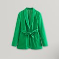 thumbnail image 3 of Blusa Conjunto de chaqueta de 2 piezas para mujer, cuello en V profundo, chaqueta informal, pantalones, traje de trabajo de talle alto Ygjytge Verde T L para Mujer, 3 of 5
