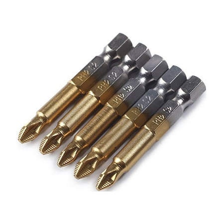 

landege 5pcs 50mm Long Titanium Coated Hex PH2 Magnetic Screwdriver Bit Set
