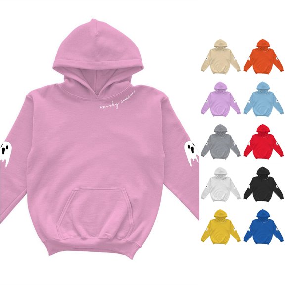 Zylarhe Halloween Sweatshirts for Kids Girls Halloween Hoodie Long Sleeve Printed Loose Pullover Sweatshirt Casual Warm Outfit Pink 9-10 Years