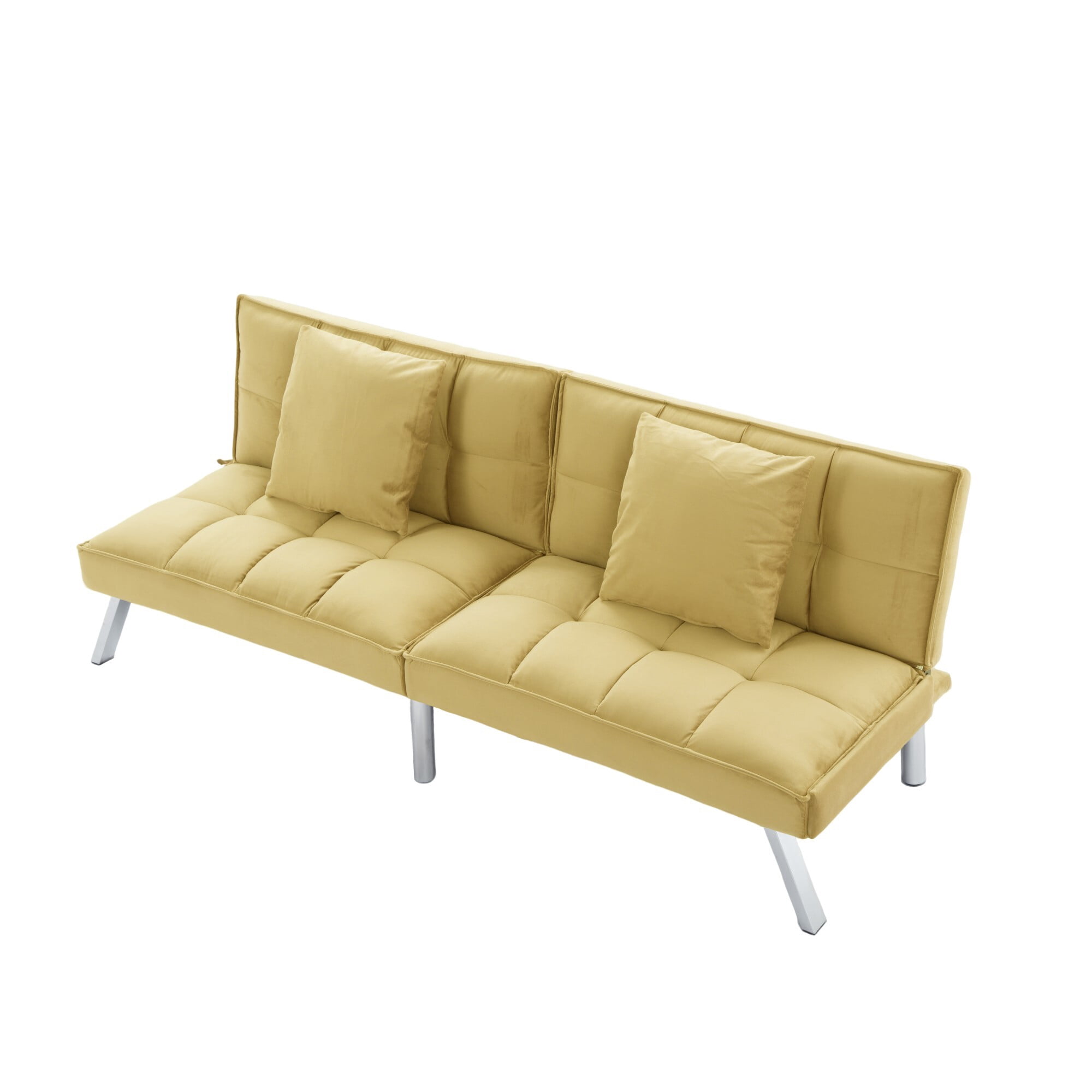 DEALTOPS 67" Convertible Futon Sofa Bed, 5-Angle Split-Back Sleeper with 2 Pillows for Small Spaces, Mustard Yellow