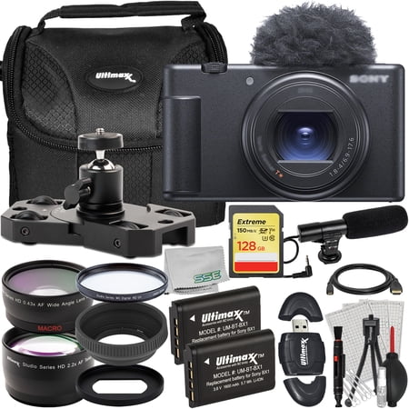Ultimaxx Advanced Sony ZV-1 II Digital Camera Bundle (Black) - Includes: 128GB Extreme SDXC  2x Spare Batteries  Adapter Ring for Filters  Mini Camera Dolly & More (24pc Bundle)