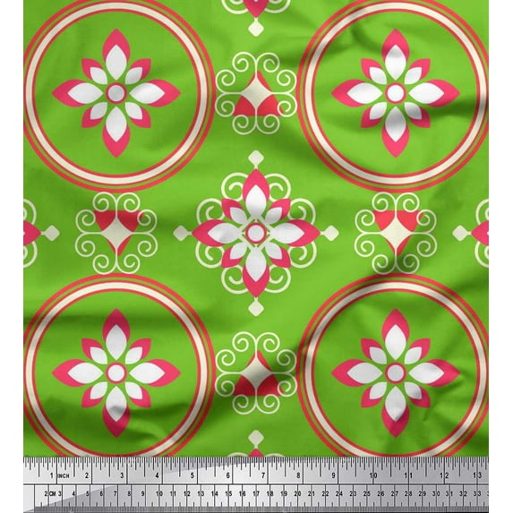 Soimoi polyester Crepe Fabric Damask Ethnic Print Fabric by Yard 42 Inch Wide