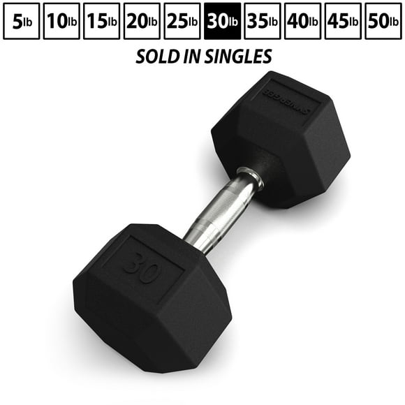 Synergee Haltères Hexagonaux en Caoutchouc - Chrome - 30lbs - Simple