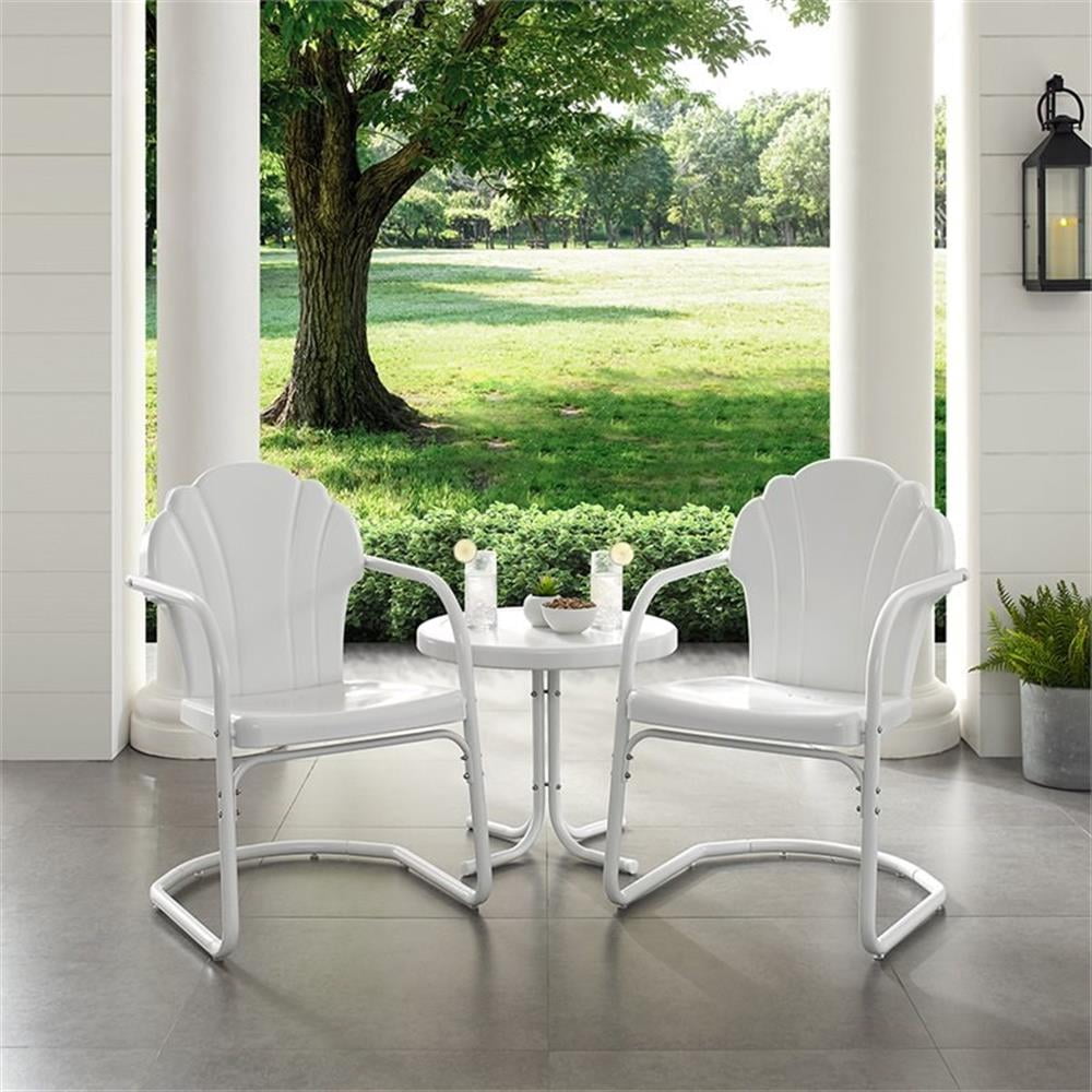 Crosley Furniture Tulip 3 Piece 22"Round Metal Patio Conversation Set in White