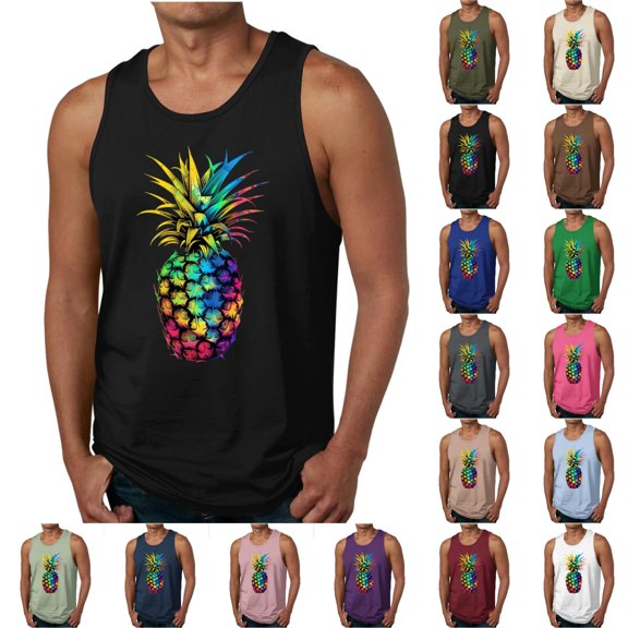 SGFCWSX Men's Tank Tops Graphic Print Sleeveless Shirts Breathable Lightweight Beachwear for Vacation Casual Wear Black Size 2XL
