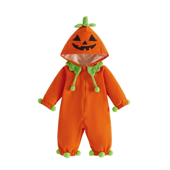 RUINIXCW Kids Toddler Baby Halloween Pumpkin Costume Newborn Infant Girl Boy Fall Winter Clothes Warm Snowsuit Jumpsuit Long Sleeve Hooded Zip Romper