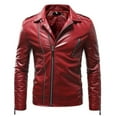 thumbnail image 2 of NoxwB Men's Fashion Plus SIze PU Faux Leather Jacket Casual Motorcycle Windbreaker Lapel Irregular Zip Up Long Sleeve Outerwear with Pockets Red XL, 2 of 4