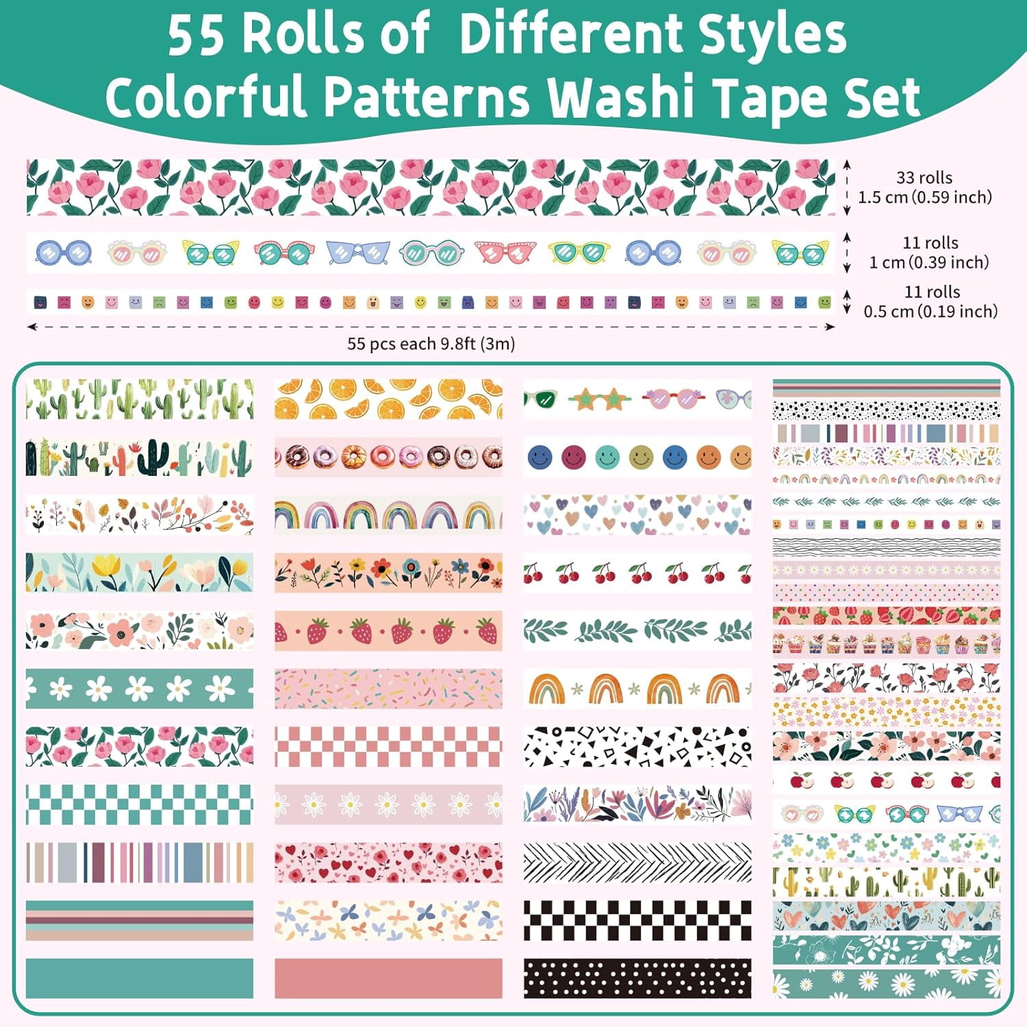 Holiday Washi Tape Set - Decorative Tape Seasonal Bohemian Colored Tape for Journaling Supplies, Scrapbooking Supplies kit