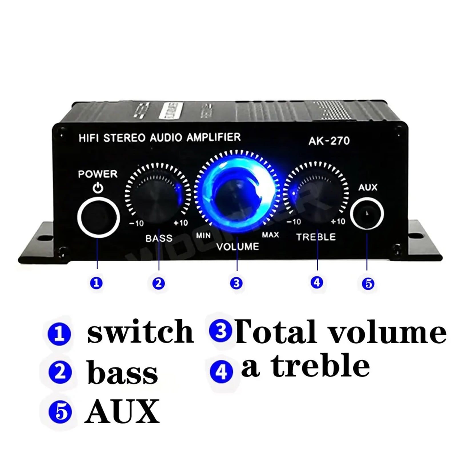 AK-270 HIFI Amplifier Channel 2.0 Stereo Sound Amp Bass Trebl for Home Theater Sound System ,Low Profile Design