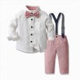 thumbnail image 2 of Xudanell Baby Outfits Boy Cotton formal Suspenders Outfit with Bowtie Toddler Long Sleeve Baby Boy Wedding Clothes Pink 3-6 Months, 2 of 9