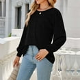 thumbnail image 5 of Women Solid Pullover Shirts Long Puff Sleeve Round Neck Casual Loose T-Shirt Pleated Tops Black,L, 5 of 6