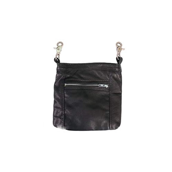 Genuine Premium 100% COWHIDE LEATHER Biker CLIP POUCH - Three Pocket Design, 8.5" X 8"