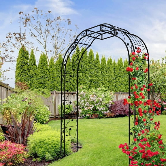 Eowynic Metal Garden Arch 98.45 in Black Arbors, Climbing Plants Support, Rose Arch