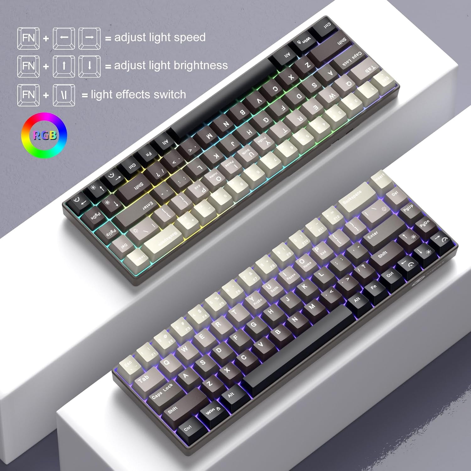 MageGee MK-Box 60% Gaming Keyboard German QWERTZ Layout, Hot-Swappable Compact Wired Mechanical RGB Keyboard with EVA Damping Foam, Ivory White Switch