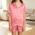 thumbnail image 5 of Dagugfen Sleepwear Suit Sets for Teens Short Sleeve Button down Shirts Collared Neck Elastic Waist Shorts Soft Homewear Comfy Outfits(16-17Years,Watermelon Red), 5 of 7