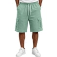 thumbnail image 5 of Resicozy Cargo Shorts for Men Cotton Summer Casual Work Shorts Drawstring Elastic Waist Stretch Bottoms with Pockets Light Green XL, 5 of 7