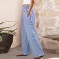 thumbnail image 5 of HKYNLAG Womens Wide Leg Pants Striped Gingham High Waisted Cotton Linen Lounge Pants Casual Comfy Trousers with Pockets Blue L, 5 of 8