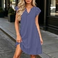 thumbnail image 2 of Noric Women's V Neck Striped Mini Dresses Ruffle Cap Sleeve with Pockets Relaxed Fit Casual Summer Lightweight Flowy Casual Dresses, 2 of 7