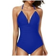 thumbnail image 2 of QUNYINEY V Neck Women's One-Piece Swimsuits Spaghetti Straps Solid Bathing Suit Tummy Control High Waisted Swimwear, 2 of 4