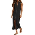 thumbnail image 2 of YuXingFu Seersucker Dress Women Maxi Square Neckline Plus Size Womens Dress Sleeveless Wrap Long Casual Summer Black M, 2 of 6