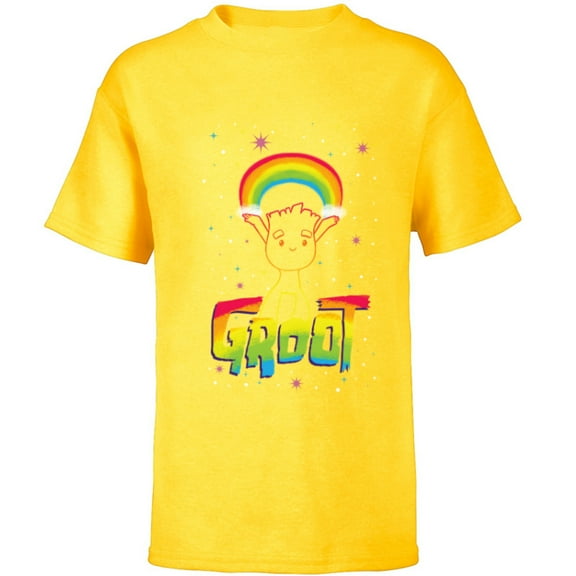 Marvel Groot Rainbow in Space Guardians of the Galaxy - Short Sleeve T-Shirt for Kids - Customized-Yellow