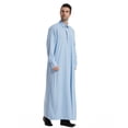 thumbnail image 4 of BSDJILFG Mens Long Robes Half Zip Up Long Sleeve Sun Protection Slim Fit Linen Breathable Maxi Nightgowns for Mid-East Tradition, 4 of 9