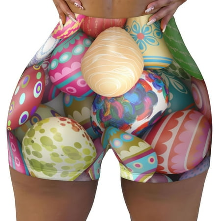 Workout Shorts Women  Easter Eggs Biker Shorts for Women Running Gym Spandex Shorts Tummy Control
