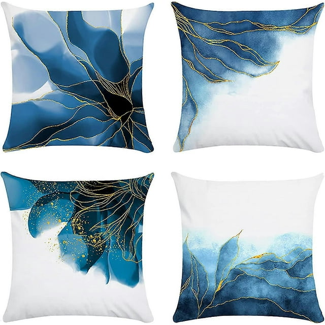 Waterproof Cushion Covers Set of 4, Decorative Throw Pillow Cover, Water Resistant Scatter Pillowcase 45X45cm for Garden Living Room Sofa Blench (Wave