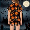 thumbnail image 5 of CONZONE Halloween Pajamas for Girls Pumpkin Pjs Set Hallowmas Jammies Short Sleeve Button Down Shirts Shorts 2 Piece Sleepwear Loungewear for Kids, 5 of 7