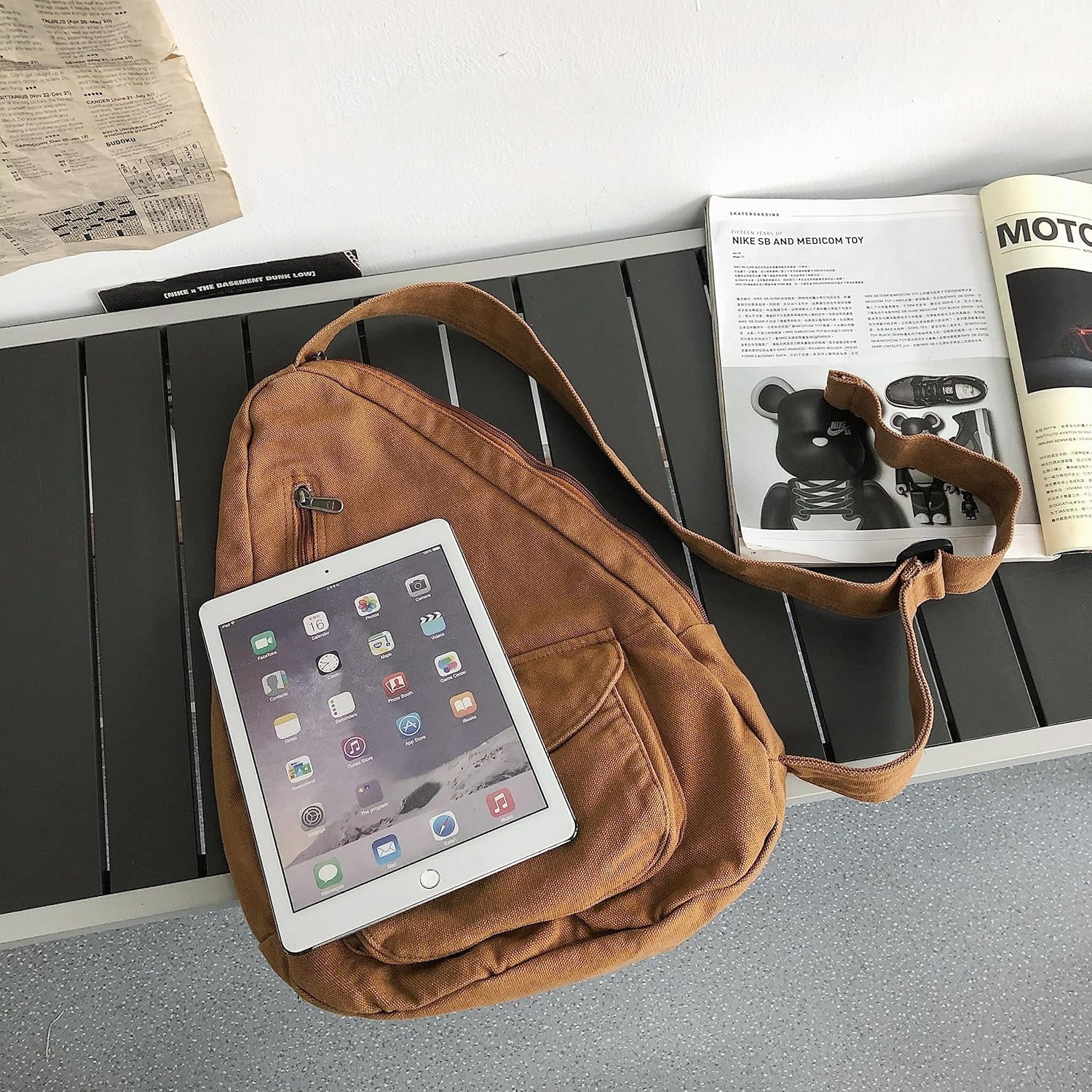Canvas Sling Crossbody Bag for Women Men, Daypack Sling Bags Travel Casual Hiking Small Chest Shoulder Purse Bag Outdoor