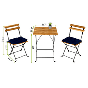 Wooden Solid Teak Bistro Set Folding Table And Chair Set Power Coating Frame Patio Set With Waterproof,Navy Cushion