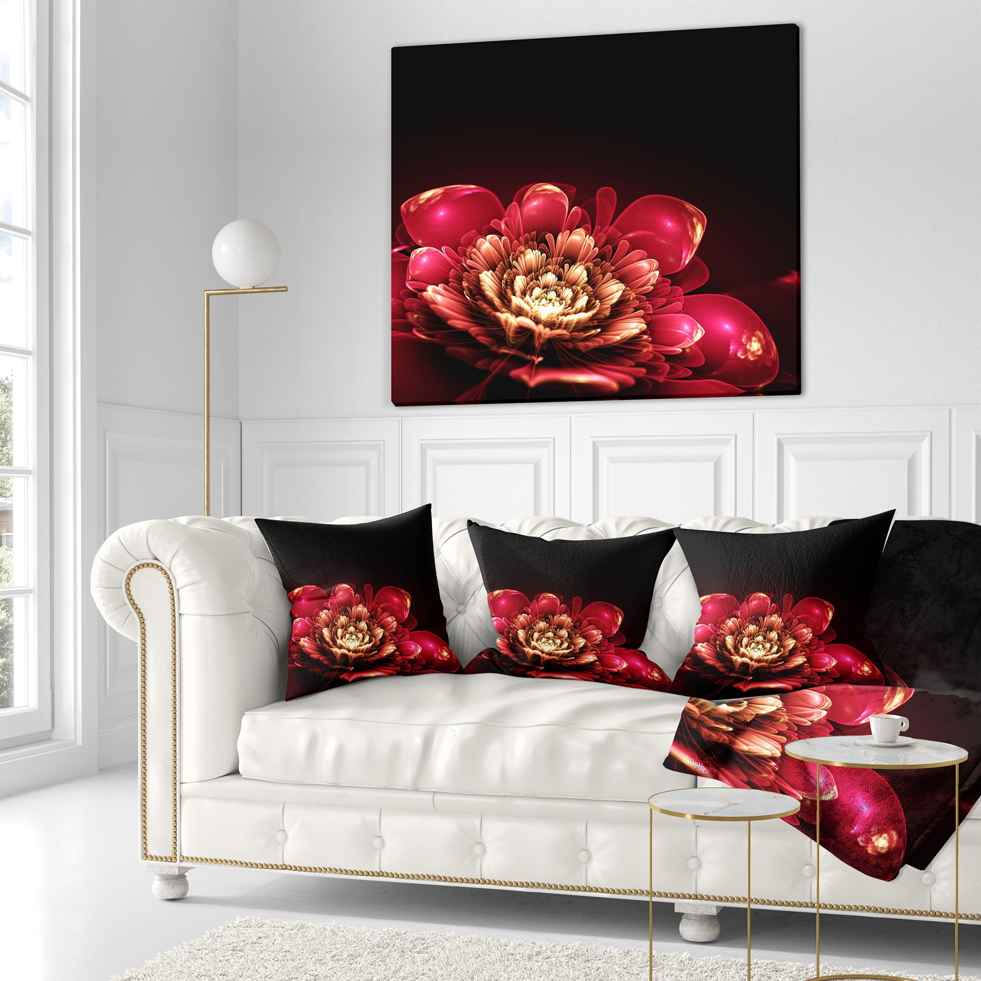 Designart Fractal Pink Flower - Floral Throw Pillow - 16x16